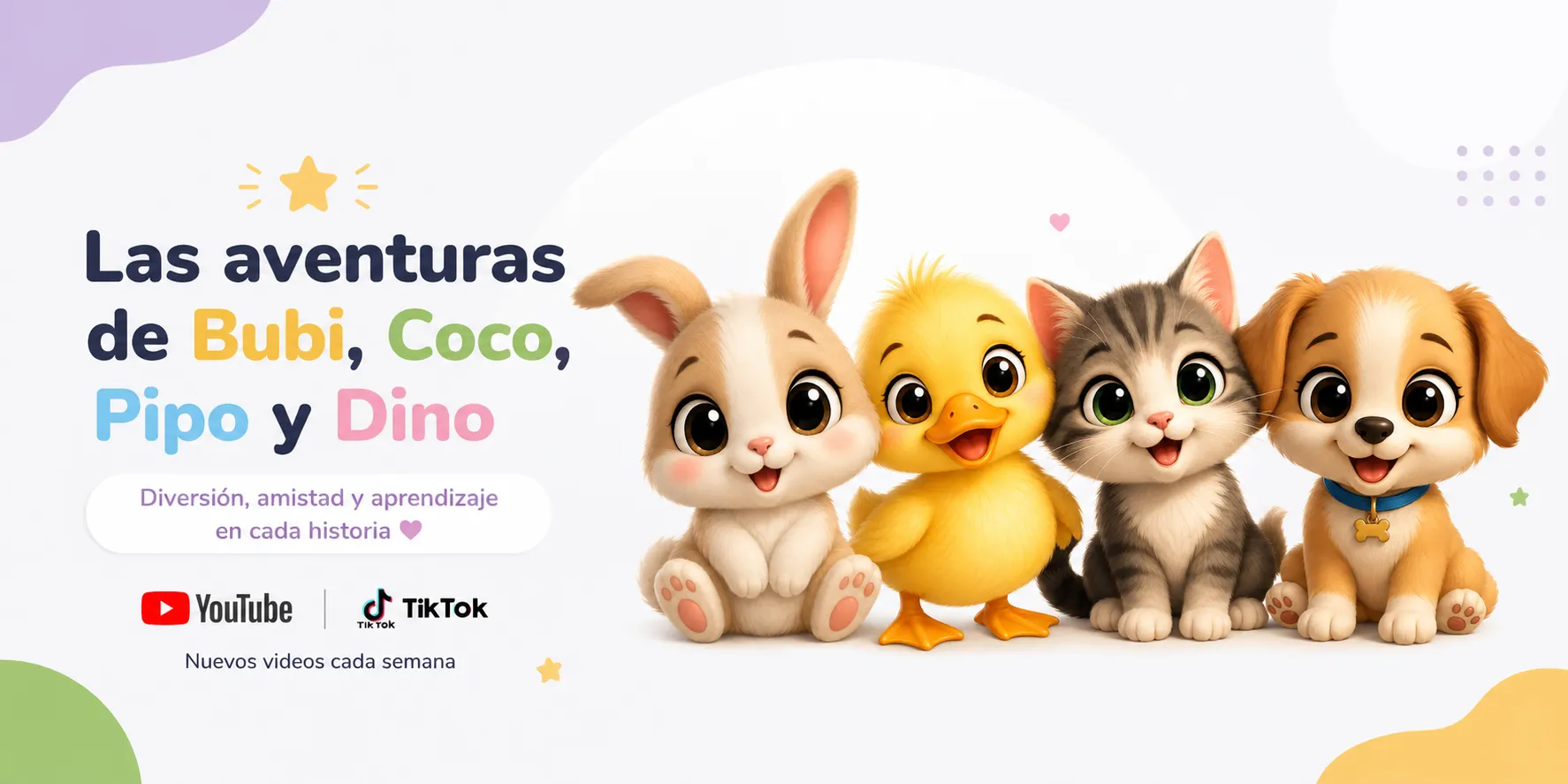 Las aventuras de Bubi, Coco, Pipo y Dino: vídeos infantiles educativos de PequeMagia en YouTube y TikTok